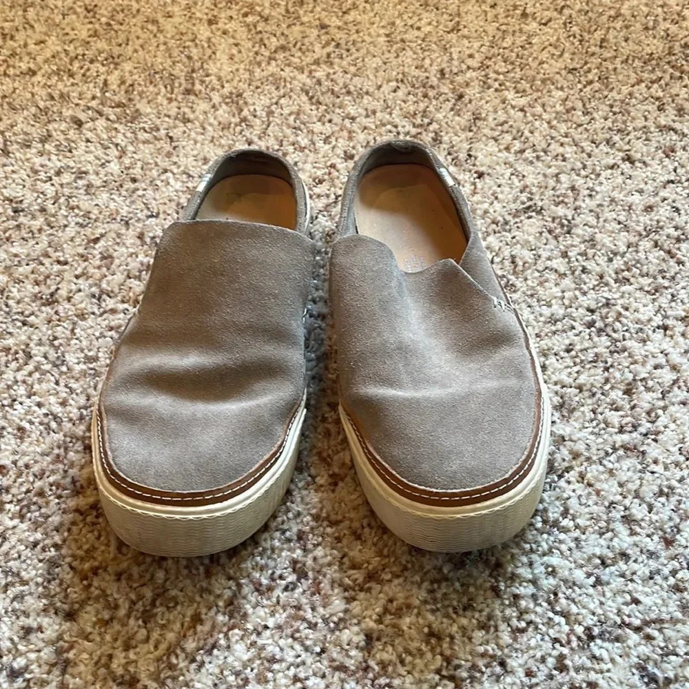TOMS woman’s gray suede slip on tennis shoe